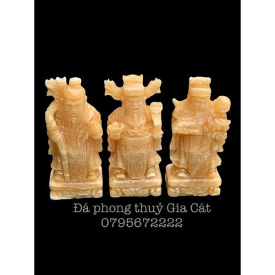 Tượng tam đa phúc lộc thọ đá ngọc hoàng long 20cm có kiểm định