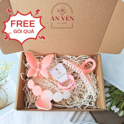 Set Quà Tặng Kẹp Tóc Hồng Phối Trắng No.11 Tặng Sinh Nhật Người Yêu 20/10 8/3, Quà Tặng Học Viên
