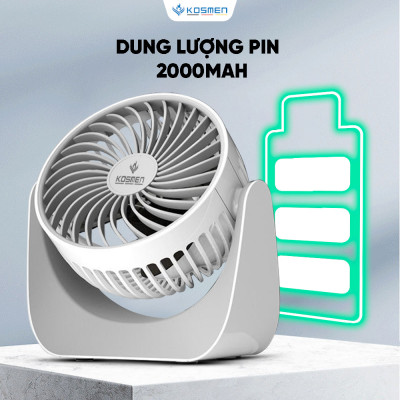 Quạt Mini Để Bàn Kosmen F118 Có Lưới Bảo Vệ , Dung Lượng Pin Khủng, Xoay 360 Độ - Hàng Chính Hãng