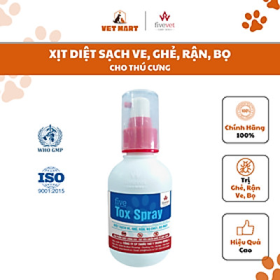 Lọ Xịt five Tox Spray Diệt Sạch Ve, Ghẻ, Rận, Bọ Chét, Bọ Mạt Cho Thú Cưng 100ml