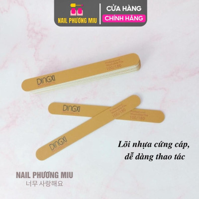 Dũa Mỏng DINGXI Lốc 50 Cái Độ Nhám 100/180 Màu Nâu Vàng Da Bò Làm Nail Tiện Lợi, Form Thẳng Không Chạm Khóe Móng, Lõi Nhựa Cứng Cáp, Cầm Chắc Tay