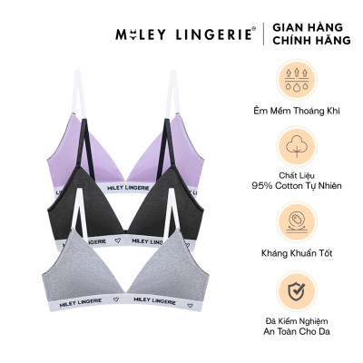 Combo 3 Áo Ngực Cotton Không Gọng Mút Mỏng Lưng Logo Thời Trang BeingMe Miley Lingerie