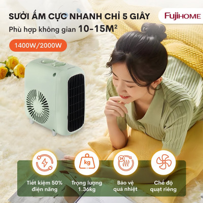 Quạt sưởi gốm ấm Mini nhập khẩu không khô da Fujihome, Hàng Chính hãng bảo hành 2 năm