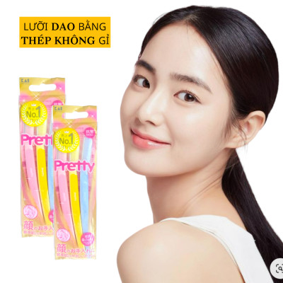 Dao Cạo Lông Mày Cán Dài Kai Pretty 01628-GA0053 (Set 3 cây)