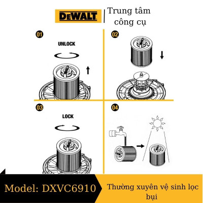 Bộ lọc Hepa, lọc bụi dạng khuôn DeWalt DXVC6910 phụ kiện máy hút bụi DeWALT DXV23P, DXV30S, DXV34P, DXV38S   - Hàng chính hãng