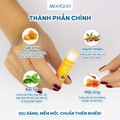 Son dưỡng môi thuần chay làm mềm và dưỡng ẩm môi MooGoo 5g Edible Lip Balm - Hàng Úc chính hãng