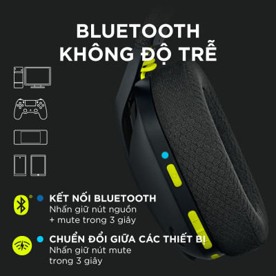 Tai nghe game không dây Bluetooth và Lighspeed Logitech G435 – Mic ảo tích hợp, nhẹ, tương thích PC, Điện thoại, PS4, PS5 -Hàng chính hãng