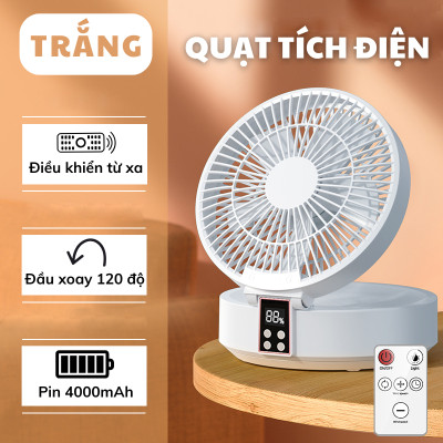 Quạt tích điện DELADEP QDB07 để bàn hoặc treo tường xoay 120°, có điều khiển, điều chỉnh đa góc, có thể gấp gọn, 5 cánh 3 mức gió siêu mát - Hàng nhập khẩu