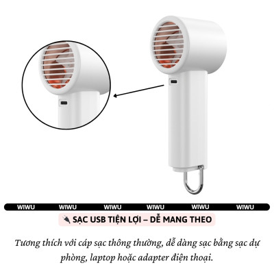 Quạt cầm tay turbo sò lạnh mini siêu mát Pin trâu 3000 mAh, nhỏ gọn linh hoạt hiệu WIWU Wi-FS016 ChillMate - 100 chế độ gió, thiết kế đẹp, bền - hàng nhập khẩu