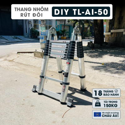 Thang nhôm rút đôi DIY TL-AI-50  chiều cao sử dụng tối đa chữ A 2.4m chữ I 5.0m - Tiêu chuẩn chất lượng an toàn Châu Âu