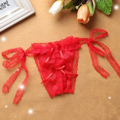 Quần lót ren lưới lọt khe buộc dây gợi cảm - Đỏ