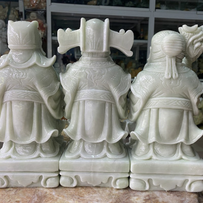 Bộ Tượng Tam Đa (Phúc Lộc Thọ) Đá Cẩm Thạch Trắng Xanh - cao 25cm