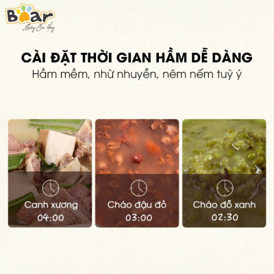 Nồi Nấu Chậm 1,6L Bear SUBE002 Đa Năng Nấu Cháo, Chưng Yến Bản Quốc Tế - Hàng Chính Hãng