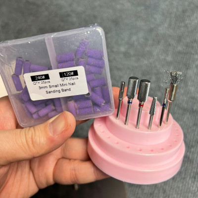 Combo 5 Đầu Mài Titan Kèm 50 Nhám Tím Mini 120/240 Tặng Chổi Vệ Sinh Đầu Mài Chuyên Dùng Làm Nail Cá Nhân phá gel