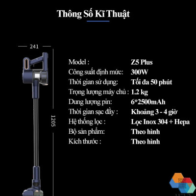Máy Hút Bụi Không Dây Cầm Tay Xinshe Z5Plus hút và lau, lực hút siêu mạnh 25000Pa, dùng đến 50 phút, hút nệm sâu, hàng chính hãng
