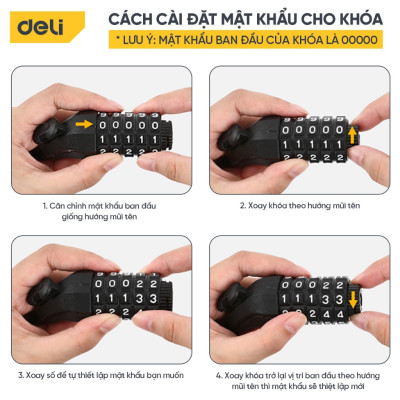 Khóa xe đạp xe máy Deli Cao Cấp - Khóa mật mã dạng 4-5 chữ số siêu an toàn chống trộm