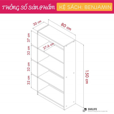 Giá sách gỗ công nghiệp thiết kế tiện dụng SMLIFE Benjamin