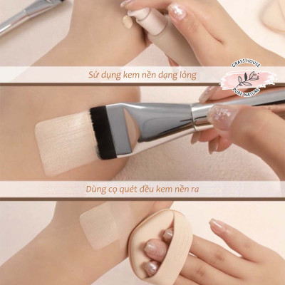 Cọ quét kem nền đều đầu dẹt (kèm vỏ bọc silicon), hỗ trợ dàn kem nền mỏng mịn tự nhiên, lông cọ mềm không đau da