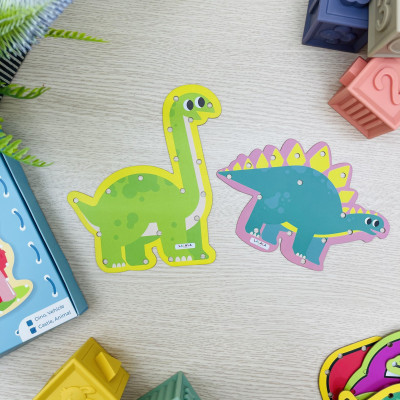 Đồ Chơi Xỏ Dây Lacing Cards - Bộ 10 Thẻ Động Vật Khủng Long Phương Tiện Giao Thông - Lalala Baby 