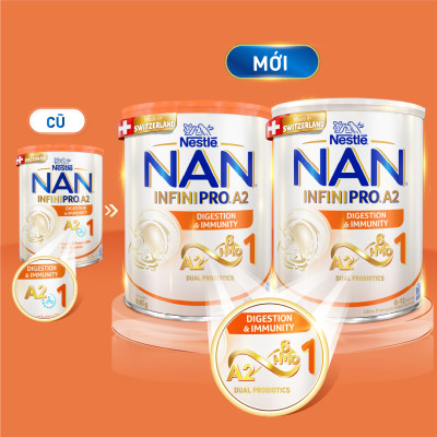 Sữa bột Nestlé NAN INFINIPRO A2 1 với công thức đầu tiên chứa đạm A2, 6HMO & Lợi khuẩn kép nhập khẩu Thụy Sĩ - Hộp 800g cho bé 0 - 12 tháng