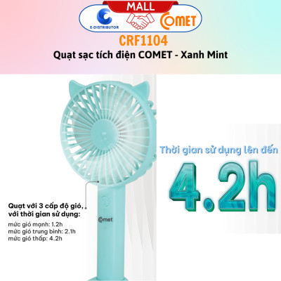 Quạt Sạc Tích Điện Cầm Tay Comet CRF1104 - Công Suất	4W - Dùng Liên Tục 4H - Hàng Chính Hãng - Bảo Hành 12 Tháng