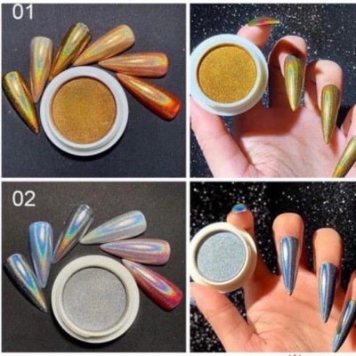Tráng Gương Cầu Vồng Dạng Nén 2 Màu Vàng Bạc, Dung Tích 0.5g, Siêu Mịn, Bám Chặt Móng, Dễ Sử Dụng Cho Thợ Làm Nail Sơn Gel