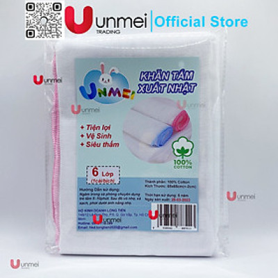 Khăn Tắm, Khăn Xô Tắm UNMEI 6 lớp Loại Mong Trắng Xuất Nhật Loại Đẹp Size 65*65cm Dành Cho Bé Từ Sơ Sinh