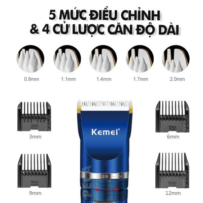 Tông đơ cắt tóc không dây Kemei KM-1086/1085 màn hình LCD hiện pin thông minh dùng cho cá nhân và gia đình chính hãng