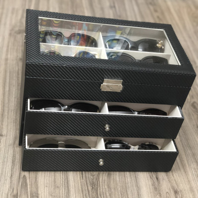 Hộp Đựng Mắt Kính 3 Tầng Đựng 18 Kính SAIKE SAIKE S318 Bọc Da Carbon Màu Đen