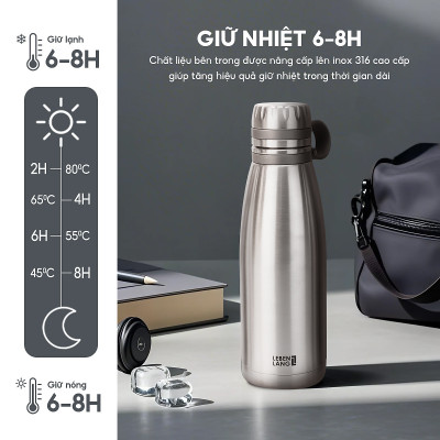 Bình giữ nhiệt Inox 316 Lê Bên Làng LBL1662 dung tích 1100ml kèm lõi lọc trà
