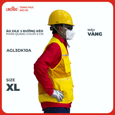 Áo Gile Kỹ Sư, Giám Sát Công Trình, Bảo Hộ Lao Động, 3 Đường Kéo, 6 Túi - Mã AGL3DK10A
