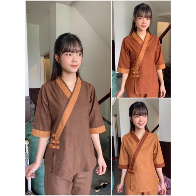 ĐỒ LAM ĐI CHÙA   3 NÚT Vải Tơ Cao Cấp