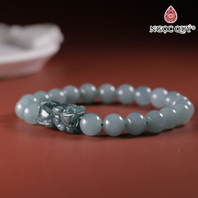 Vòng tay đá cẩm thạch lam ngọc mix tỳ hưu hạt 7mm mệnh thủy, mộc - Ngoc Quý Gemstones