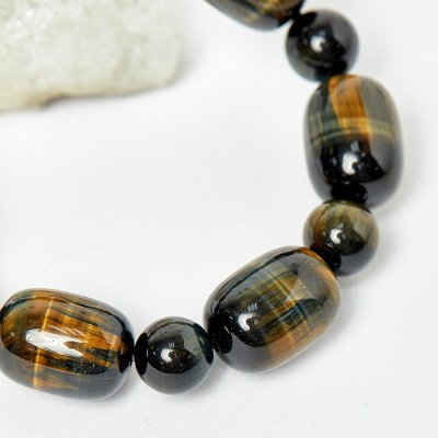 Vòng lu thống thạch anh mắt hổ xanh đen hạt 18x13mm mệnh thủy, mộc - Ngọc Quý Gemstones