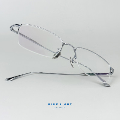 Gọng Kính Cận, Kính Giả Cận Nam Nữ BLUE LIGHT TITANIUM Cao Cấp Siêu Nhẹ, Mắt Vuông Nửa Gọng, Màu Bạc, Đen