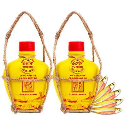 Đặc Sản Phan Thiết - [Combo 02 Bình Gốm 60 Đạm] Nước Mắm Tĩn Cá Cơm Ruột Đỏ Độ Đạm 60N 250Ml Rin Nguyên Chất Không Chất Bảo Quản