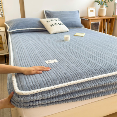 Bộ ga gối nỉ sữa LIDACO họa tiết dập vân chìm siêu mềm mịn cho mùa đông ấm áp dùng được cho nệm ~30cm