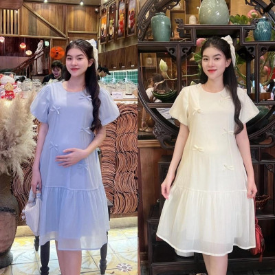 Đầm bầu tơ phom đuôi cá đính nơ dễ thương, trẻ trung diện đi làm, đi chơi, đi tiệc Nữ Women Nữ Women