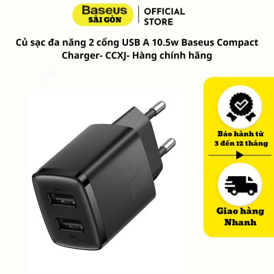 Củ sạc đa năng Baseus Compact Charger 10.5w 2 cổng USB A CCXJ - Hàng chính hãng