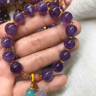 VÒNG ĐÁ THẠCH ANH TÍM KIỂU KẾT VỚI VIÊN ĐÁ THẠCH ANH TÍM ĐEO TAY XINH XẮN 10MM NỮ MỆNH HỎA THỔ