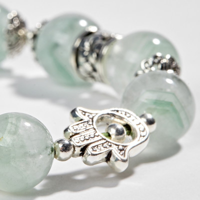 Vòng Thạch Anh Xanh Phối Charm Chuông Bạc (8mm)