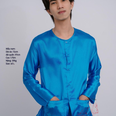 Bộ áo bà ba Nam Phi bóng xanh dương- Có bộ bà ba Bigsize- may sỉ bà ba toàn quốc - May bộ bà ba theo yêu cầu