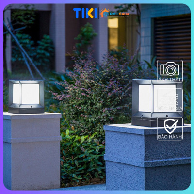 Đèn trụ cổng năng lượng mặt trời vuông đơn giản TC03 kích thước 21-26cm tích hợp remote [3 màu ánh sáng]