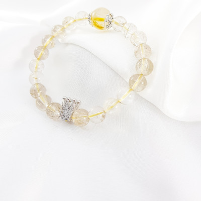 Vòng tay mệnh kim, thủy đá thạch anh tóc tiên mix charm vương niệm