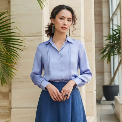 Áo Sơ Mi Lụa Thanh Lâm, Áo Sơ Mi Dài Tay Phong Cách Công Sở Thời trang thiết kế Hity Top173