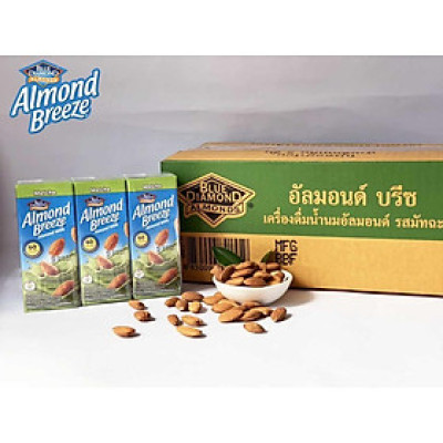 Blue Diamond - Thùng Sữa Hạt Hạnh Nhân ALMOND BREEZE vị Matcha 180ml x 24 Hộp