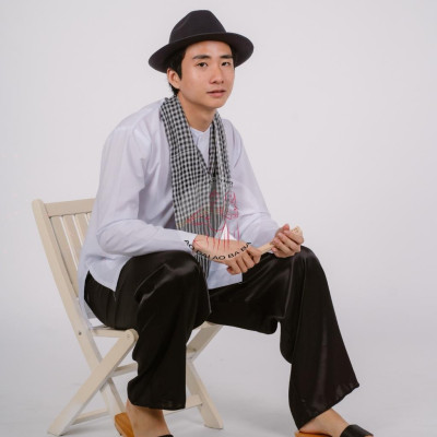 Bộ áo bà ba nam phối áo cate trắng + Quần cate đen - Có bộ bà ba Bigsize