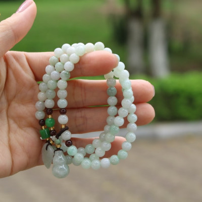 VT098 Vòng Tay Ngọc Jadeit 6mm Và Đá Thạch Lựu