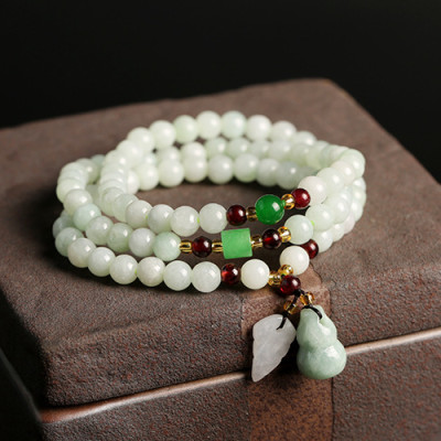 VT098 Vòng Tay Ngọc Jadeit 6mm Và Đá Thạch Lựu