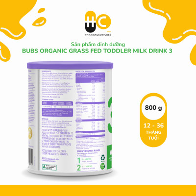 Sản phẩm dinh dưỡng công thức hữu cơ Bubs Organic Grass Fed Toddler Milk Drink 3 (12–36 tháng tuổi)